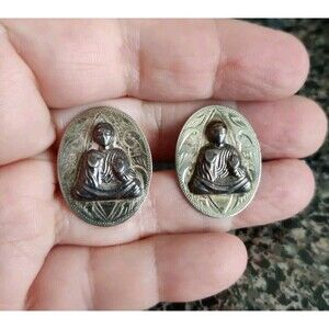 Vintage Antique Sterling Silver Seated Buddha Figural 1" Cufflinks